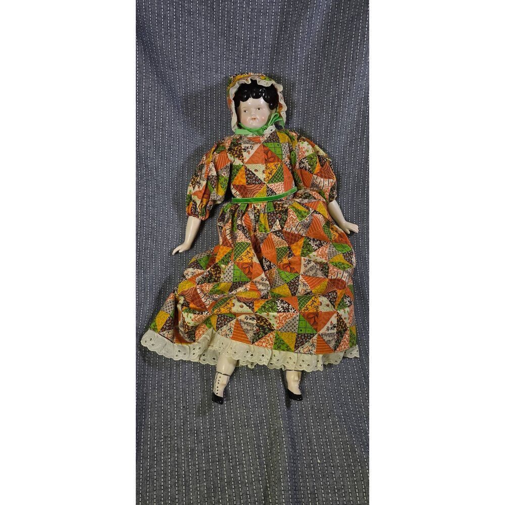 Vintage China Head Dolld with Patchwork Dress